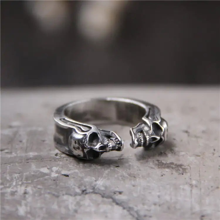 S925 Sterling Silver Vintage Carved Skull Ring