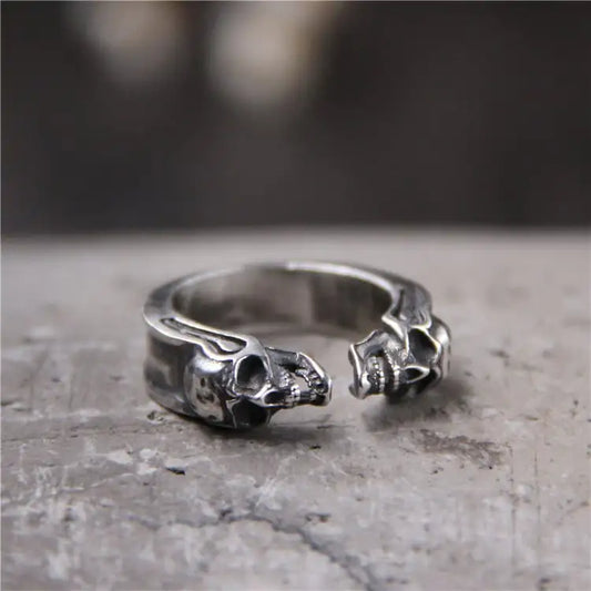 S925 Sterling Silver Vintage Carved Skull Ring